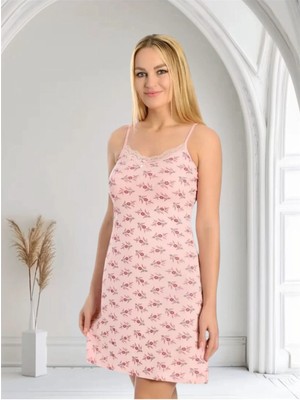 Gold Night Kadın Dantelli Pamuklu Likralı Ip Askılı Elbise Gecelik