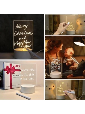 Greathings USB Kablolu Işıklı Kendiliğinden Beyaz Kalemli-Silgili Kreatif 3D Görselleştirme LED Lambası