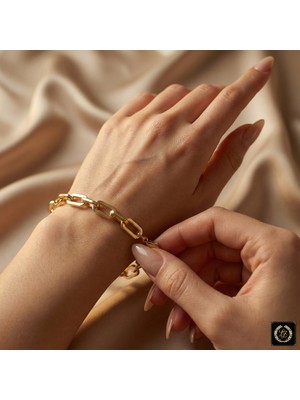 cm Jewelry Vıp Seri 316L Çelik 14K Gold Renk Modern Oval Bakla Zincir Bileklik 8mm 18CM