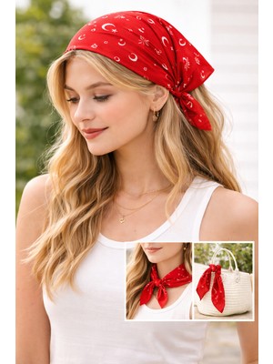 Sibel Günay Butik Türk Bayraklı Türkiye Yazılı Kırmızı Fular 25'li/ Bandana | Unisex | 52*53 cm