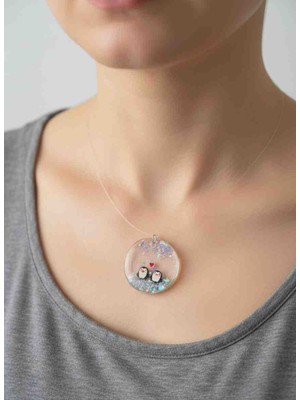 LuArte Penguen Figürlü Şeffaf Hayalet Kolye