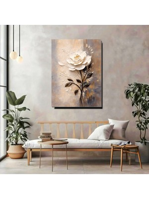 Artprinta Beyaz Çiçek Kanvas Tablo – Modern Soyut Floral Duvar Dekoru