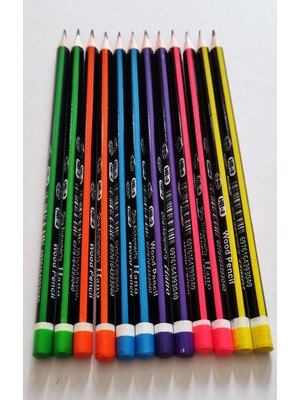 Modellino 12'li Karışık Renk Hano Hb-2 Wood Pencil Üçgen Neon Mercanlı Kurşun Kalem