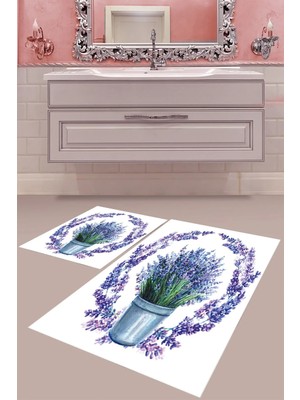 Mabeba Tekstil Dijital Baskı Yıkanabilir Kaymaz Taban Modern Banyo Paspası