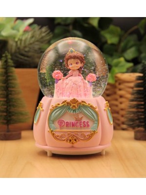 Keyfim Shop Prenses Temalı Büyük Boy Püskürtmeli Işıklı ve Müzikli Kar Küresi (Pembe)