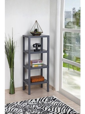 Evle Çok Amaçlı 4 Katlı Antrasit Raf, Banyo Rafı, Mutfak Rafı, Saksılık