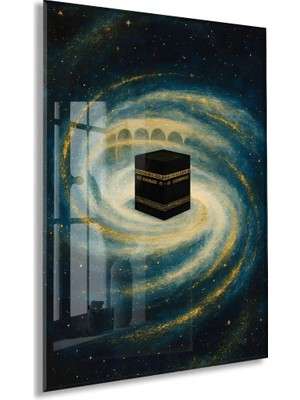 Kâbe Temalı Cam Tablo – Kozmik Tevhid Anlatımlı Islami Duvar Dekoru - PEONYDINI143
