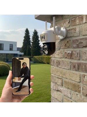 Greathings 3 Kameralı Kablolu Akıllı Güvenlik Kamerası – 360° Ptz Hareketli, Çift Antenli, Wifi Ip, Gece Görüşlü Dış Mekan Kamera