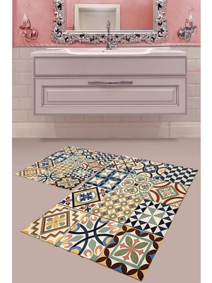 Mabeba Tekstil Dijital Baskı Yıkanabilir Kaymaz Taban Modern Banyo Paspası