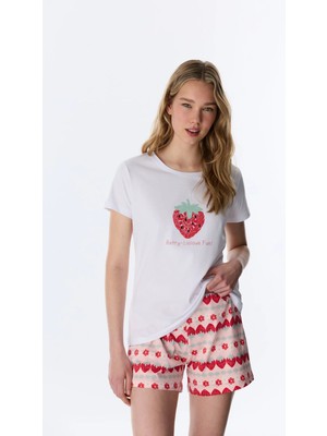Penti Optik Beyaz Berry-Licious Pamuklu Şortlu Pijama Takımı