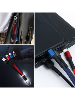 Greathings Işıklı Anahtarlık Model 3 In 1 USB Çıkışlı Mikro,type-C ve Iphone Uyumlu Şarj Kablosu