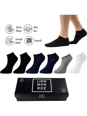 Lion Monroe Saf Bambu Erkek Patik  Düz Kısa  Çorap Dikişsiz Premium Kutulu 6'lı L5952AZNP Softaura