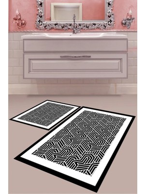 Mabeba Tekstil Dijital Baskı Yıkanabilir Kaymaz Taban Modern Banyo Paspası