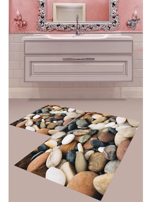 Mabeba Tekstil Dijital Baskı Yıkanabilir Kaymaz Taban Modern Banyo Paspası