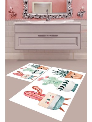 Mabeba Tekstil Dijital Baskı Yıkanabilir Kaymaz Taban Modern Banyo Paspası