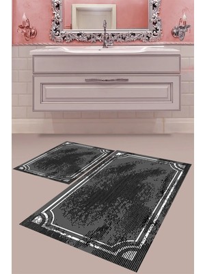 Mabeba Tekstil Dijital Baskı Yıkanabilir Kaymaz Taban Modern Banyo Paspası