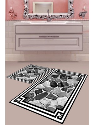 Mabeba Tekstil Dijital Baskı Yıkanabilir Kaymaz Taban Modern Banyo Paspası