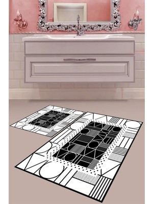 Mabeba Tekstil Dijital Baskı Yıkanabilir Kaymaz Taban Modern Banyo Paspası