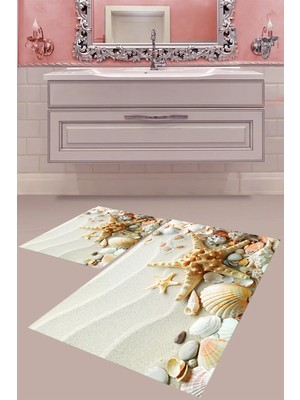 Mabeba Tekstil Dijital Baskı Yıkanabilir Kaymaz Taban Modern Banyo Paspası