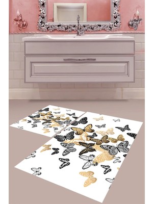 Mabeba Tekstil Dijital Baskı Yıkanabilir Kaymaz Taban Modern Banyo Paspası