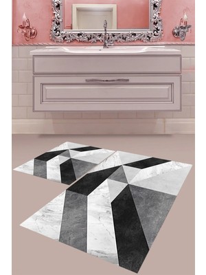 Mabeba Tekstil Dijital Baskı Yıkanabilir Kaymaz Taban Modern Banyo Paspası