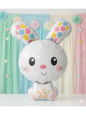 Dodomar Folyo Balon Beyaz Tavşan Temalı 78 cm Büyük Boy Parti ve Dekorasyon Balonu