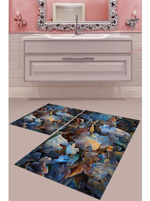 Mabeba Tekstil Dijital Baskı Yıkanabilir Kaymaz Taban Modern Banyo Paspası