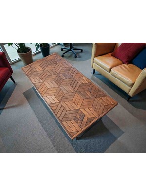 Mirrorss Geometrik Orta Sehpa Ceviz Renk  3D Görünüm Ofis Salon Çay Kahve Sehpası Marküteri Tasarım 120 x 56