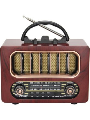 Greathings Orta Boy Retro Ahşap Tasarım Bluetooth Hoparlörlü Radyo – Fm/am Destekli, Şarjlı ve Taşınabiliri Radyo NS-6636