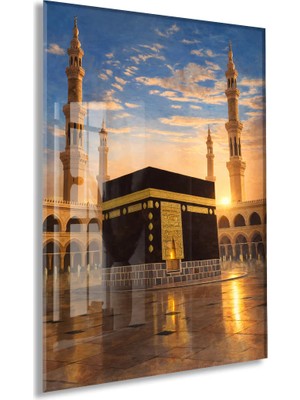 Gün Batımı Kabe Cam Tablo – Yansımalı Islami Duvar Dekoru - PEONYDINI152