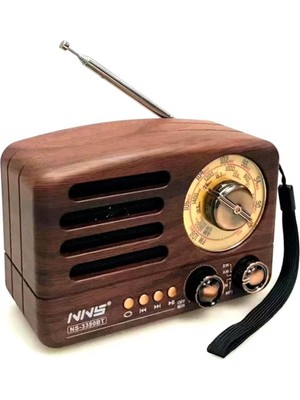 Greathings Küçük Boy Retro, Nostaljik, Ahşap Tasarım Bluetooth Hoparlörlü, Şarjlı, Taşınabilir Büyük Döndürülebilen Düğmeli Fm/am Destekli Radyo NS33