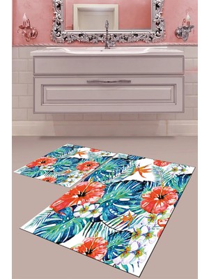 Mabeba Tekstil Dijital Baskı Yıkanabilir Kaymaz Taban Modern Banyo Paspası