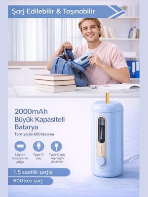 Deli VA10 Mavi Şarjlı Otomatik Elektrikli Kalemtıraş 2000MAH – 5 Kademe Uç Ayarlı, 6.9-12MM Jumbo Uyumlu, Type-C, Geniş Hazneli