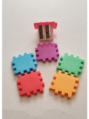 Modellino Puzzle Yapboz 2'li Kalemtıraş Sök Tak Kareler Kalemtraş - 1 Adet