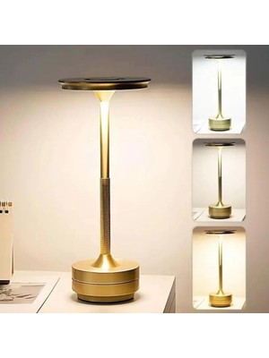 Greathings Eskitme Gold Kasa Dokunmatik Şarjlı Masa Lambası – 3 Renk Işık Modlu, LED Aydınlatmalı, Modern & Dekoratif Abajur