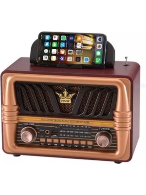 Greathings Büyük Boy Telefon Tutma Saplı Retro Ahşap Tasarım Bluetooth Hoparlörlü Radyo – Fm/am Destekli, Şarjlı ve Taşınabilir Radyo NS-8077