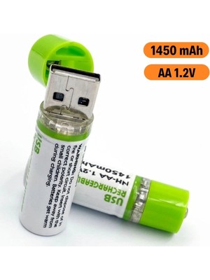 Greathings USB Şarjlı 1450MAH Aa 1.2V Lityum Kalem Pil – 2’li Set, Tekrar Şarj Edilebilir Uzun Ömürlü Dönüştürülebilir Batarya