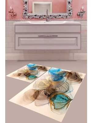 Mabeba Tekstil Dijital Baskı Yıkanabilir Kaymaz Taban Modern Banyo Paspası