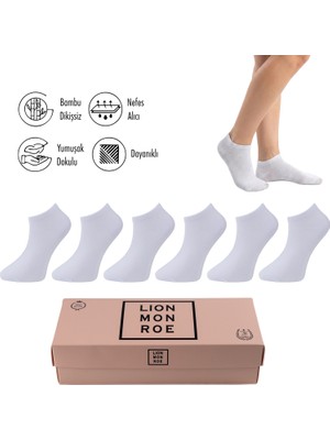 Lion Monroe Saf Bambu Kadın Patik Düz Kısa Çorap Dikişsiz Premium Kutulu 6'lı L5952AZNP Softaura