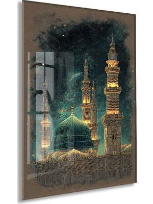 Mescid-I Nebevi Cam Tablo – Medine Yeşil Kubbe Islami Duvar Dekoru - PEONYDINI149