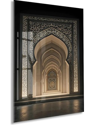 Islami Mimari Temalı Cam Tablo – Hat Sanatlı Kemerli Mekân Duvar Dekoru - PEONYDINI139