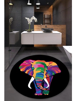 Mabeba Tekstil Fil Desenli Yuvarlak Banyo Paspası