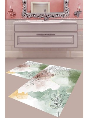 Mabeba Tekstil Dijital Baskı Yıkanabilir Kaymaz Taban Modern Banyo Paspası