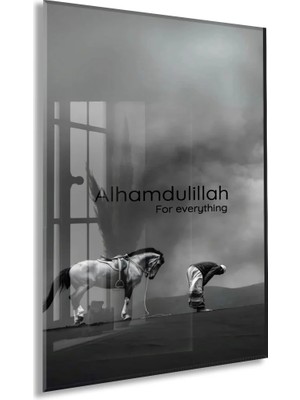 Alhamdulillah Cam Tablo – Modern Islami Şükür Temalı Duvar Dekoru - PEONYDINI150