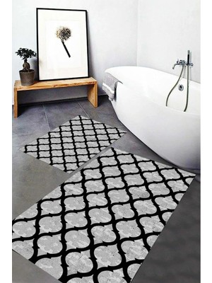 Mabeba Tekstil Lidya Desenli Yıkanabilir Kaymaz Taban 2 Li Banyo Halısı Banyo Paspası