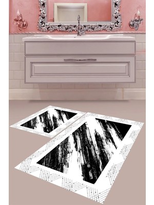 Mabeba Tekstil Dijital Baskı Yıkanabilir Kaymaz Taban Modern Banyo Paspası