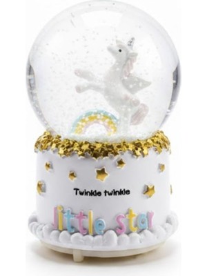 Greathings Pilli Işıklı Müzikli Kar Küresi–pony At Figürlü Eğlenceli Masaüstü Biblo, LED Aydınlatmalı Dekoratif Hediyelik Kar Küresi