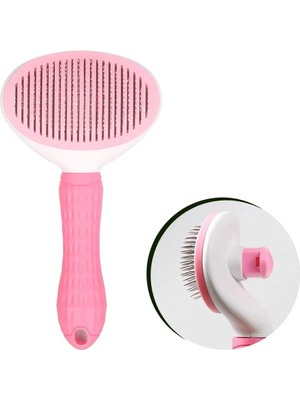 Greathings Kedi Köpek Tüy Toplayıcı Kendini Temizleyebilen Ergonomik Saplı Evcil Hayvan Tarağı Pembe