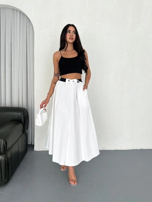 Boom Bester Yüksek Bel Bağcıklı Poplin Maxi Etek – Premium Dökümlü Uzun Etek