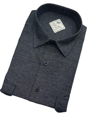 Gömlek Galerisi Klasik Geniş Kesim Nokta Desen Flanel Dokuma Çift Cepli Uzun Kollu Erkek Gömlek